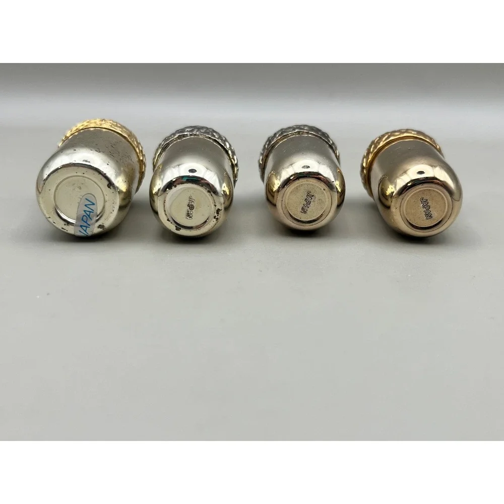 Vtg Acorn Salt Pepper Shakers Set of 4 Japan Silver Gold Tone with Box As Is
